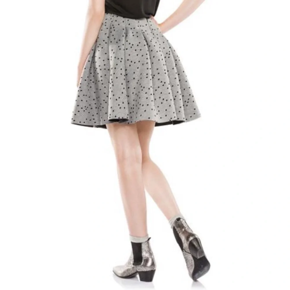 Maje Joye Pleated Felt Spotted Polka Dot Fit and Flare Skirt